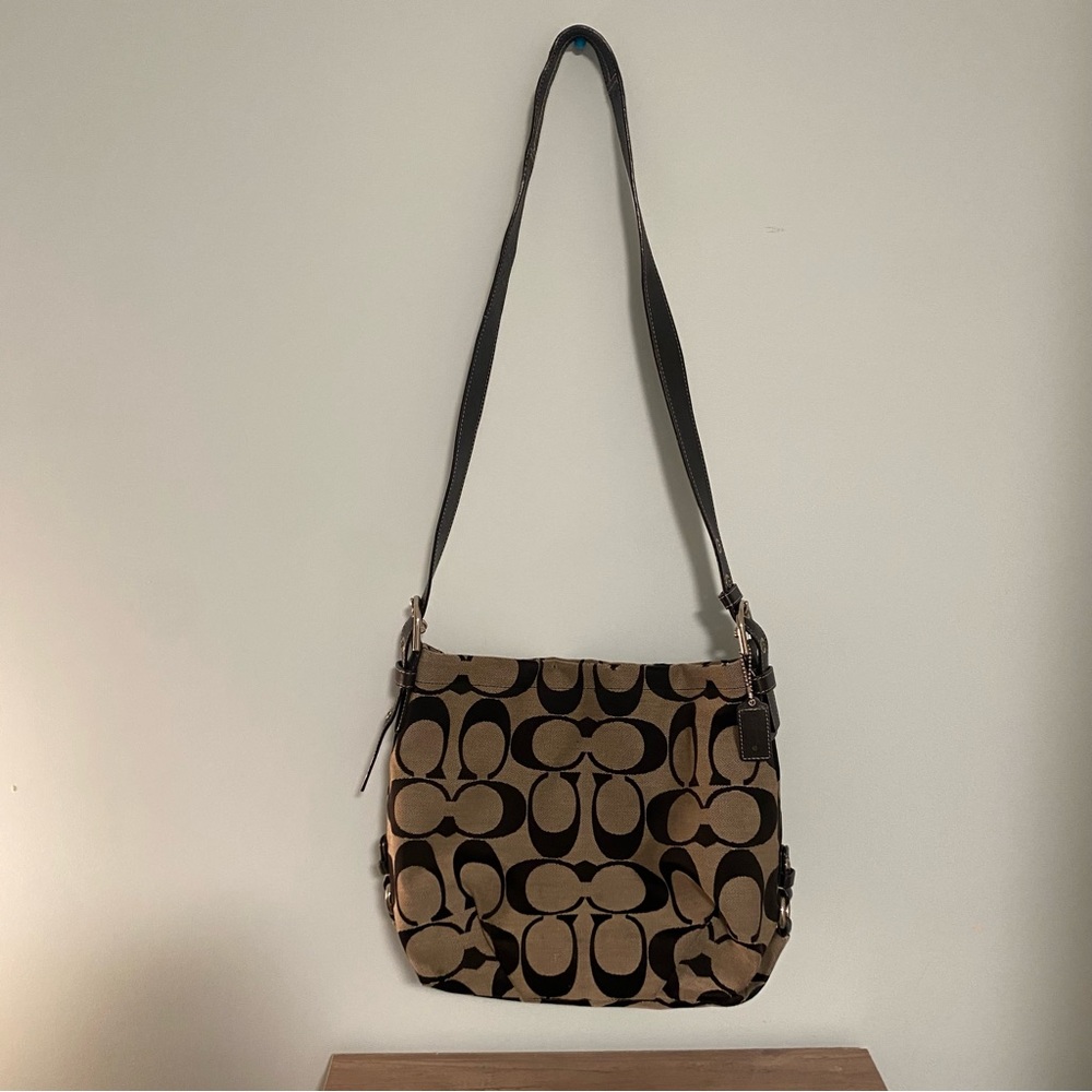 Coach Signature Jacquard Crossbody / Shoulder Bag – Brown/Black – F15067 Classic